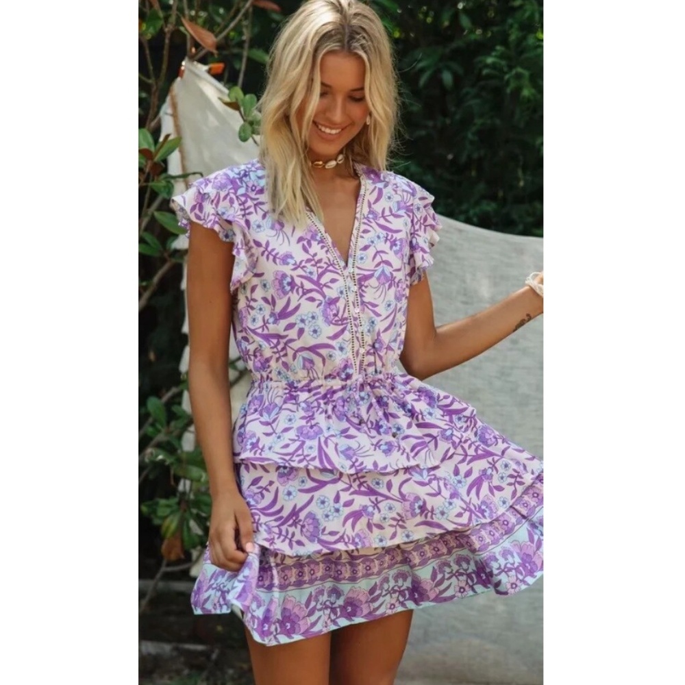BOHO gypsy Floral purple mini dress - Picture 2 of 5